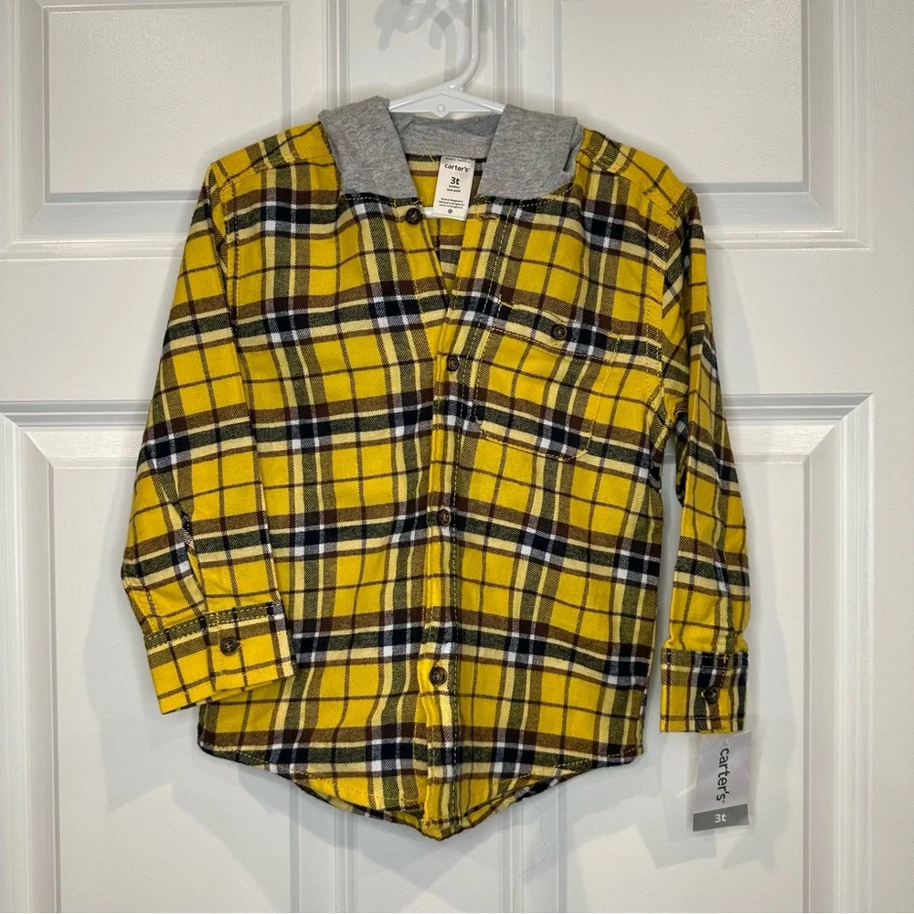 Carters Plaid Hooded Long Sleeve‎ Size 3T NWT